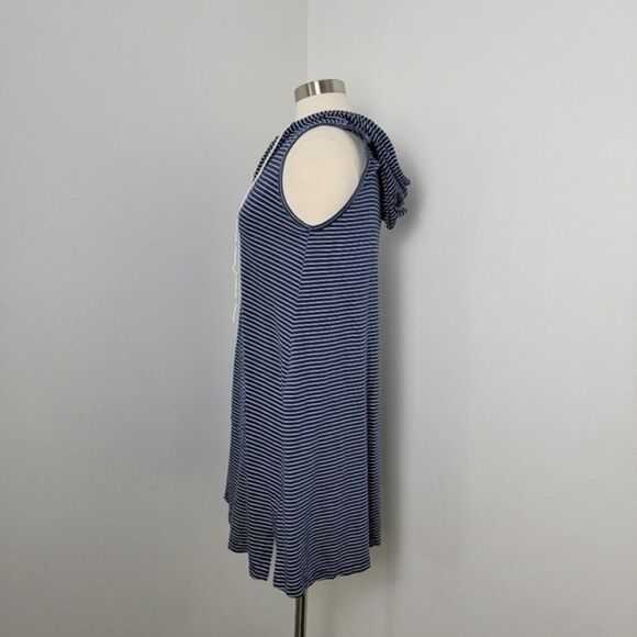 Allen Allen USA Navy Blue & White Striped Sleeveless Hooded Summer Dress Medium - Picture 7 of 9